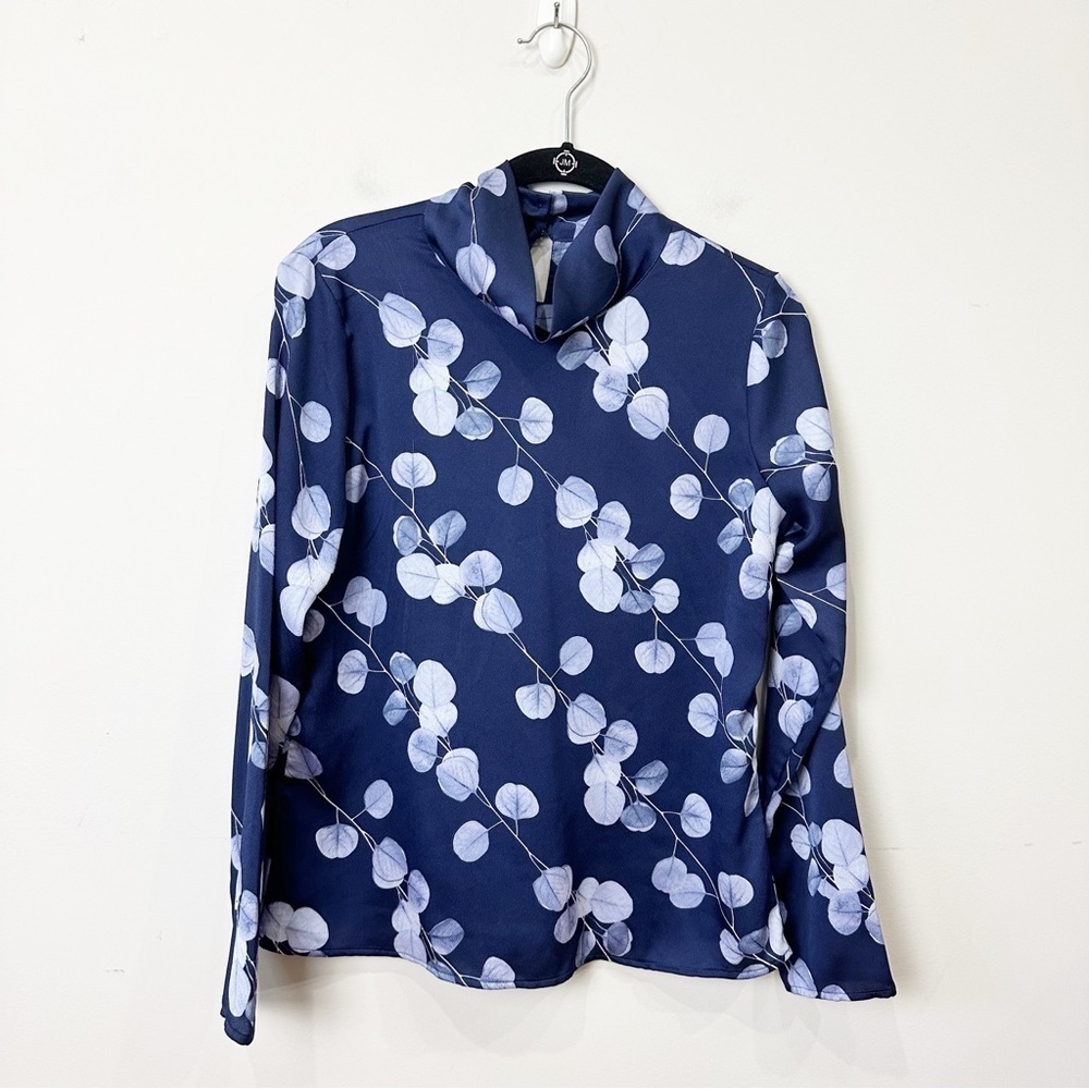 Banana Republic Navy Blue Floral Long-Sleeve Blouse